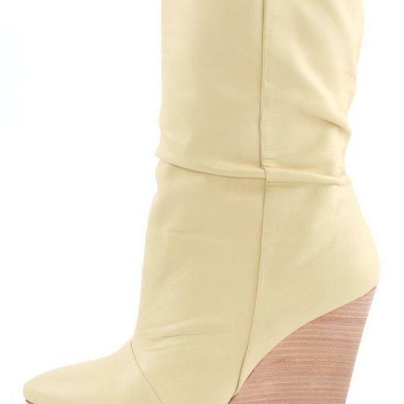 Plomo Dominique Boot Sand Ankle Bootie Fold over pointed toe Wedge Cream Beige - Picture 4 of 6